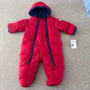 DKNY Baby Coat Age 3-6 Months Snowsuit Blue Double Zipper Foot Hand Mitten
